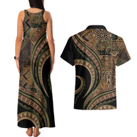 Hawaiian Hibiscus Tribal Vintage Motif Couples Matching Tank Maxi Dress and Hawaiian Shirt Ver 8 LT9 - Polynesian Pride