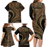 Hawaiian Hibiscus Tribal Vintage Motif Family Matching Long Sleeve Bodycon Dress and Hawaiian Shirt Ver 8 LT9 - Polynesian Pride