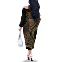 Hawaiian Hibiscus Tribal Vintage Motif Family Matching Off The Shoulder Long Sleeve Dress and Hawaiian Shirt Ver 8 LT9 - Polynesian Pride