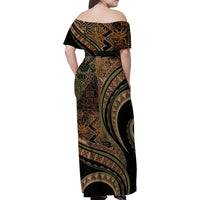 Hawaiian Hibiscus Tribal Vintage Motif Family Matching Off Shoulder Maxi Dress and Hawaiian Shirt Ver 8 LT9 - Polynesian Pride