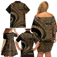 Hawaiian Hibiscus Tribal Vintage Motif Family Matching Off Shoulder Short Dress and Hawaiian Shirt Ver 8 LT9 - Polynesian Pride