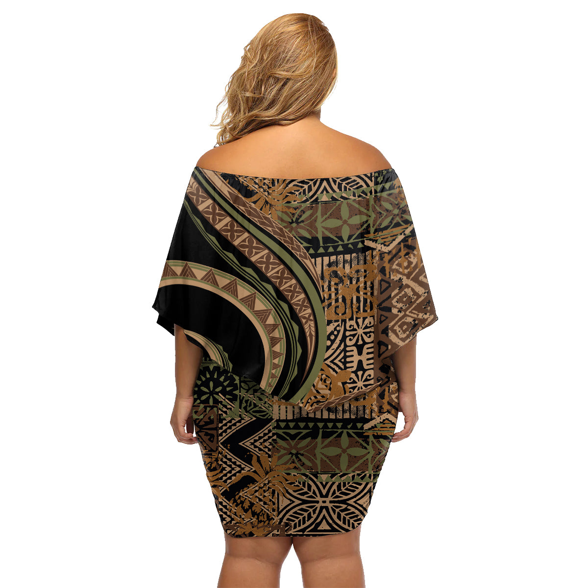 Hawaiian Hibiscus Tribal Vintage Motif Family Matching Off Shoulder Short Dress and Hawaiian Shirt Ver 8 LT9 - Polynesian Pride