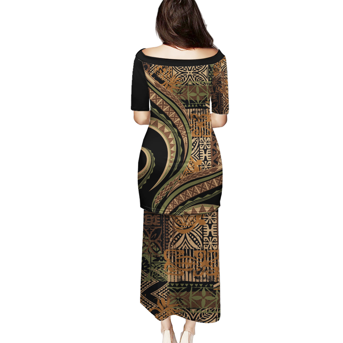 Hawaiian Hibiscus Tribal Vintage Motif Family Matching Puletasi and Hawaiian Shirt Ver 8 LT9 - Polynesian Pride
