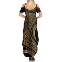 Hawaiian Hibiscus Tribal Vintage Motif Family Matching Summer Maxi Dress and Hawaiian Shirt Ver 8 LT9 - Polynesian Pride