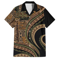 Hawaiian Hibiscus Tribal Vintage Motif Family Matching Tank Maxi Dress and Hawaiian Shirt Ver 8 LT9 Dad's Shirt - Short Sleeve Brown - Polynesian Pride