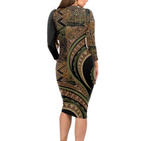 Hawaiian Hibiscus Tribal Vintage Motif Long Sleeve Bodycon Dress Ver 8 LT9 - Polynesian Pride
