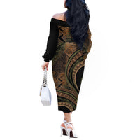 Hawaiian Hibiscus Tribal Vintage Motif Off The Shoulder Long Sleeve Dress Ver 8 LT9 - Polynesian Pride