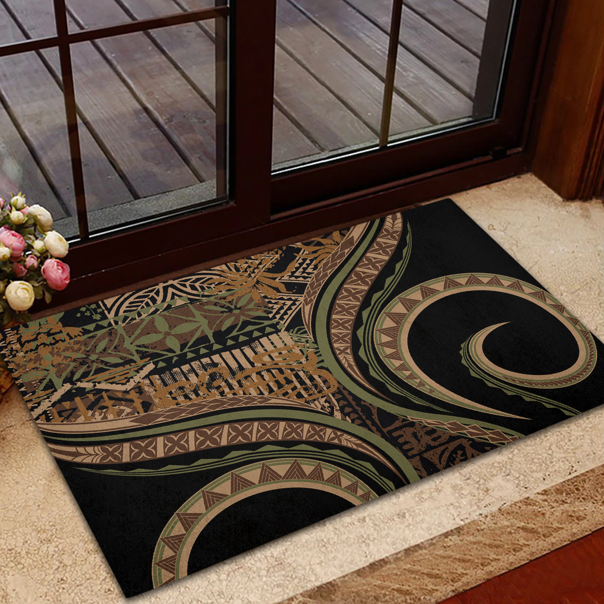 Hawaiian Hibiscus Tribal Vintage Motif Rubber Doormat Ver 8