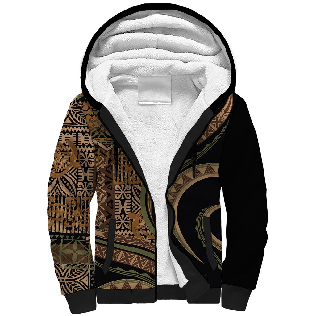 Hawaiian Hibiscus Tribal Vintage Motif Sherpa Hoodie Ver 8 LT9 Unisex Brown - Polynesian Pride