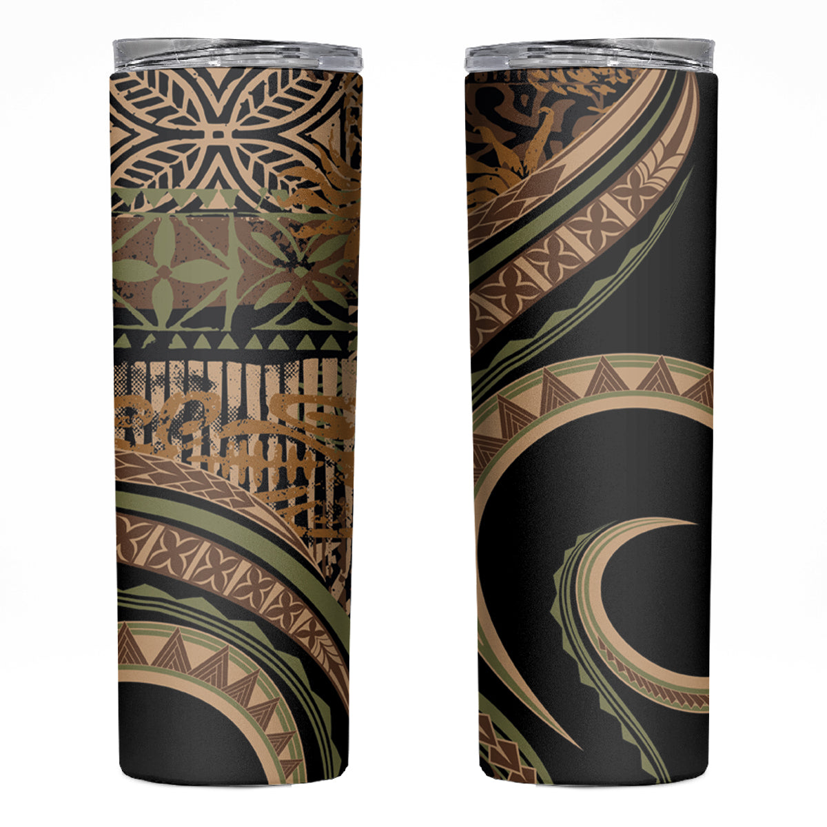 Hawaiian Hibiscus Tribal Vintage Motif Skinny Tumbler Ver 8 LT9 Brown - Polynesian Pride