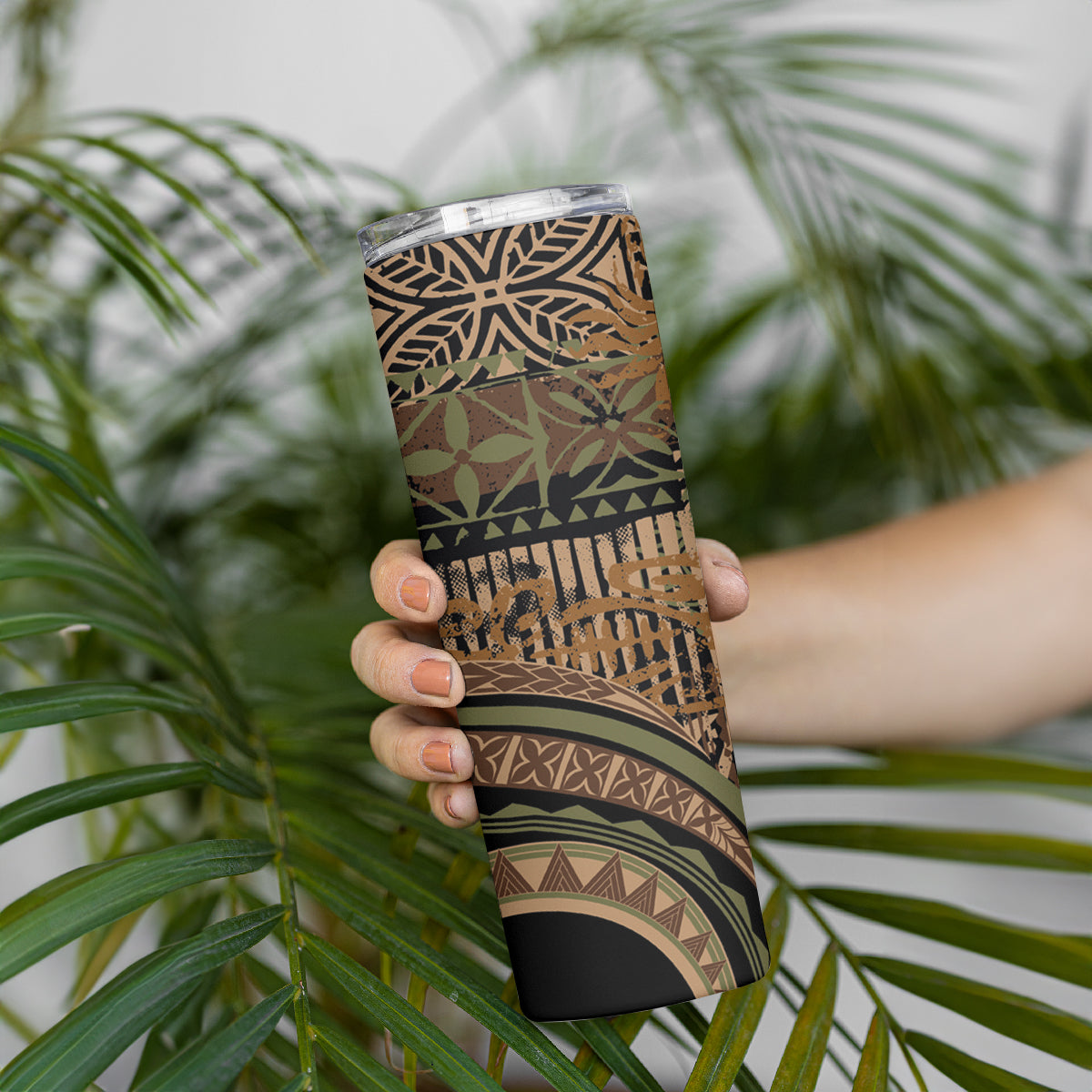 Hawaiian Hibiscus Tribal Vintage Motif Skinny Tumbler Ver 8 LT9 - Polynesian Pride