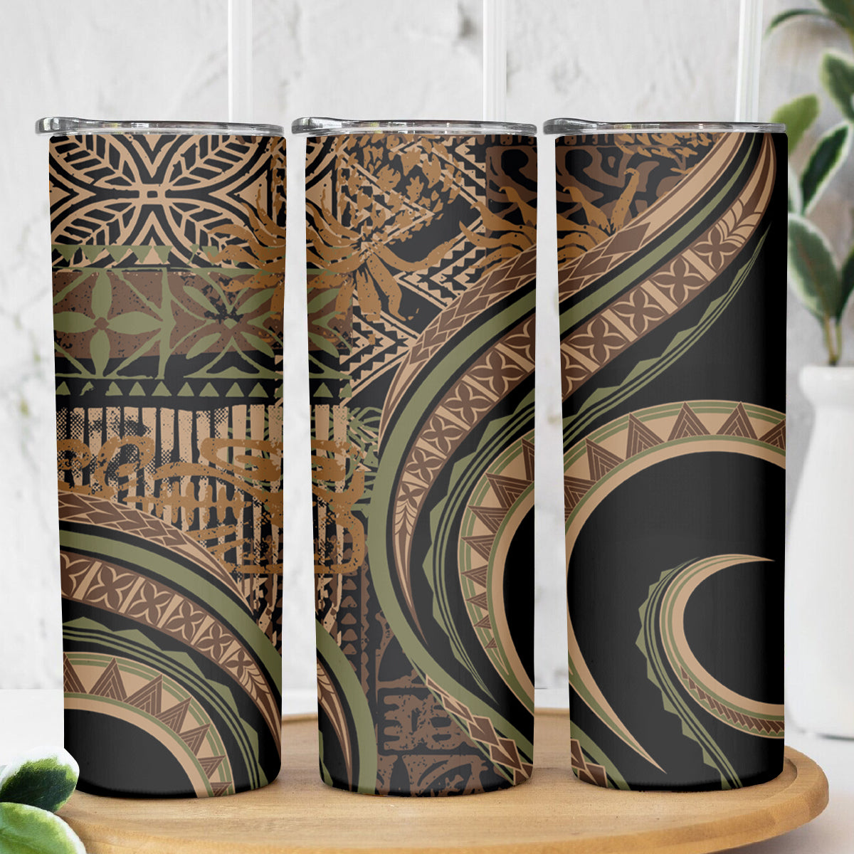Hawaiian Hibiscus Tribal Vintage Motif Skinny Tumbler Ver 8 LT9 - Polynesian Pride