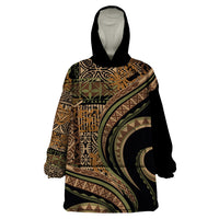 Hawaiian Hibiscus Tribal Vintage Motif Wearable Blanket Hoodie Ver 8 LT9 One Size Brown - Polynesian Pride