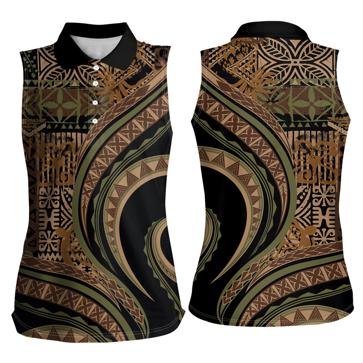 Hawaiian Hibiscus Tribal Vintage Motif Women Sleeveless Polo Shirt Ver 8 LT9 - Polynesian Pride