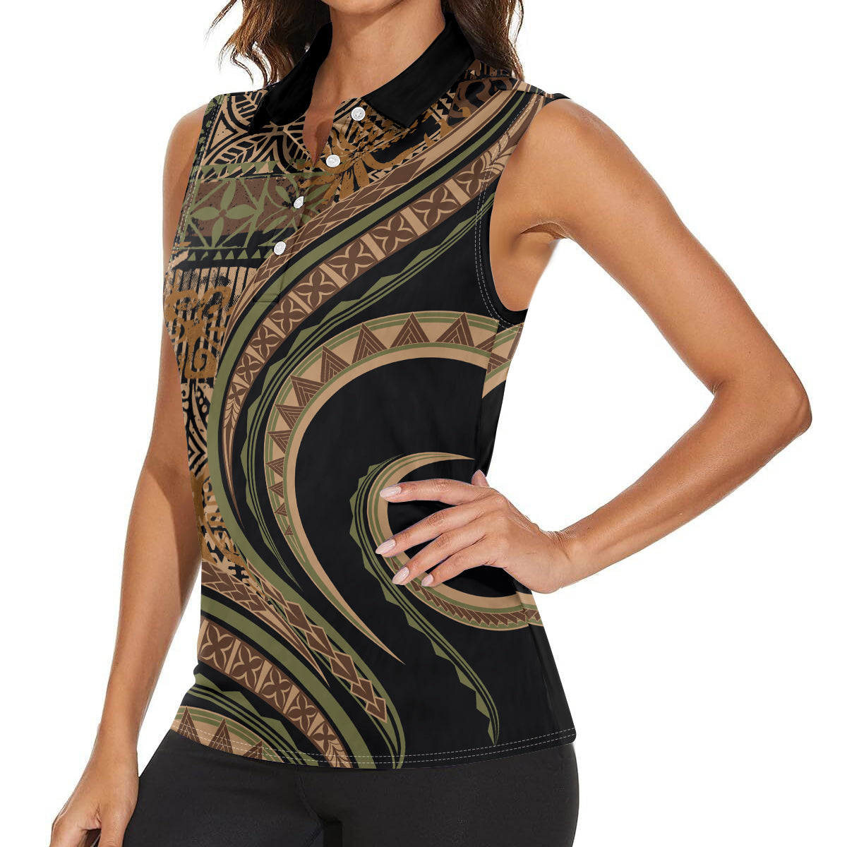 Hawaiian Hibiscus Tribal Vintage Motif Women Sleeveless Polo Shirt Ver 8 LT9 - Polynesian Pride
