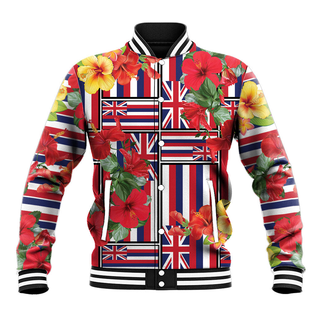 Hawaii Hibiscus Lei Baseball Jacket Hawaiian Flag Motif