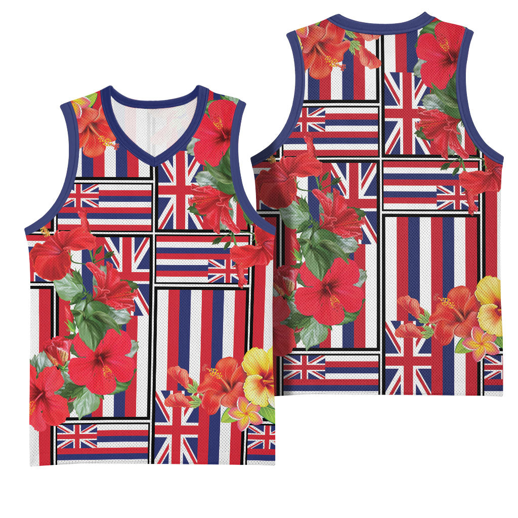 Hawaii Hibiscus Lei Basketball Jersey Hawaiian Flag Motif