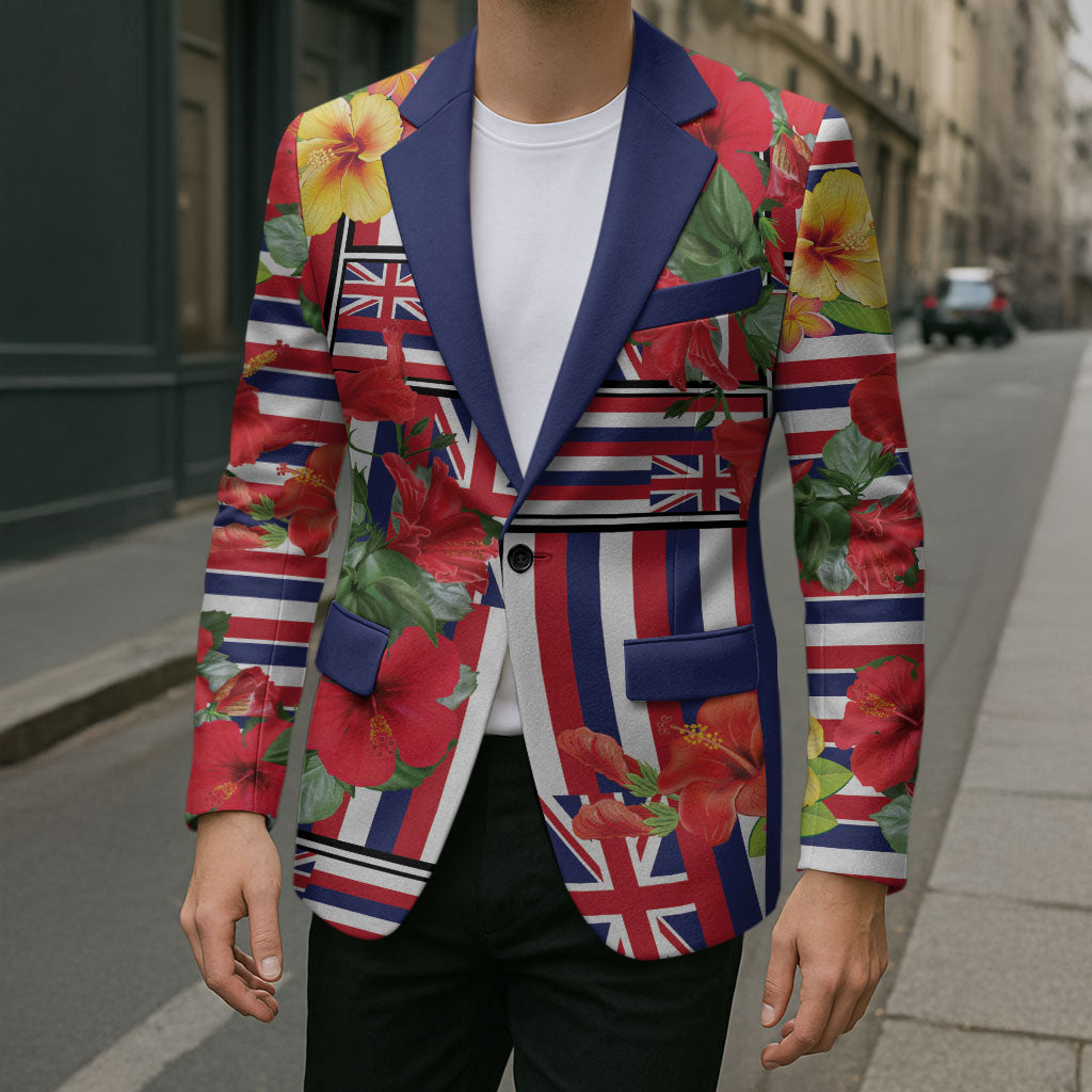 Hawaii Hibiscus Lei Blazer Hawaiian Flag Motif