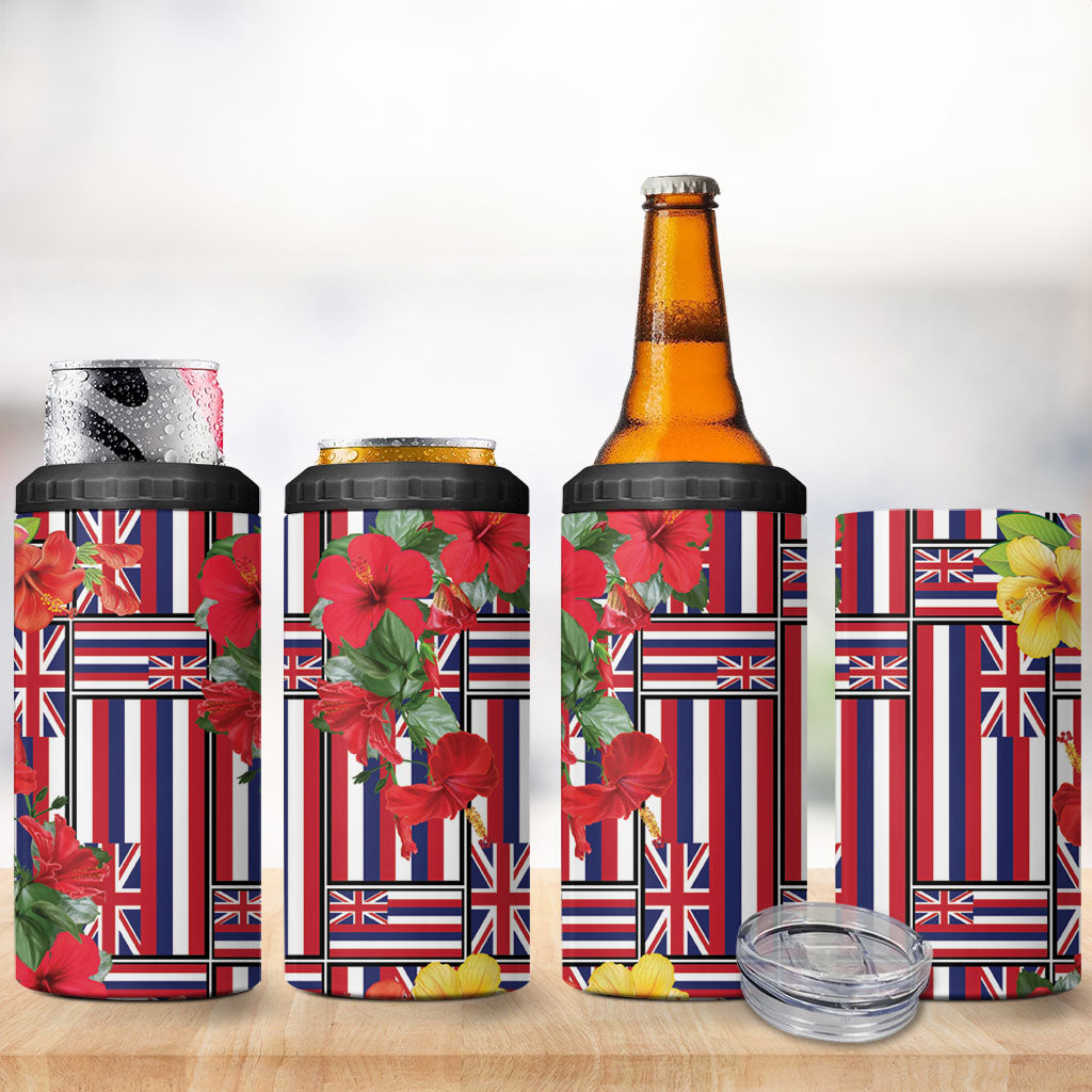 Hawaii Hibiscus Lei 4 in 1 Can Cooler Tumbler Hawaiian Flag Motif