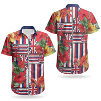 Hawaii Hibiscus Lei Couples Matching Off Shoulder Short Dress and Hawaiian Shirt Hawaiian Flag Motif LT9 - Polynesian Pride