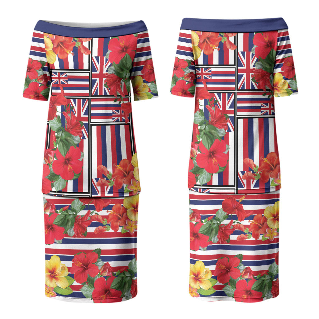 Hawaii Hibiscus Lei Couples Matching Puletasi and Hawaiian Shirt Hawaiian Flag Motif LT9 - Polynesian Pride