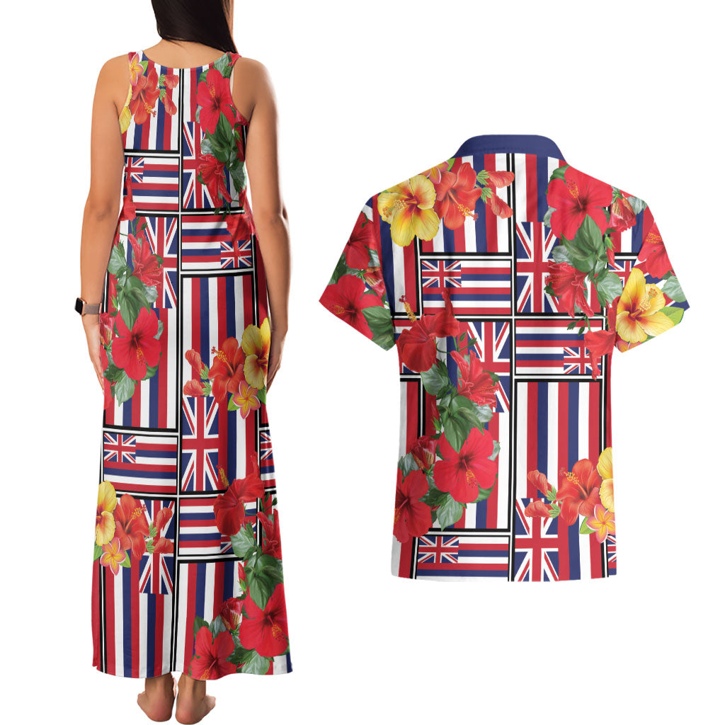 Hawaii Hibiscus Lei Couples Matching Tank Maxi Dress and Hawaiian Shirt Hawaiian Flag Motif LT9 - Polynesian Pride