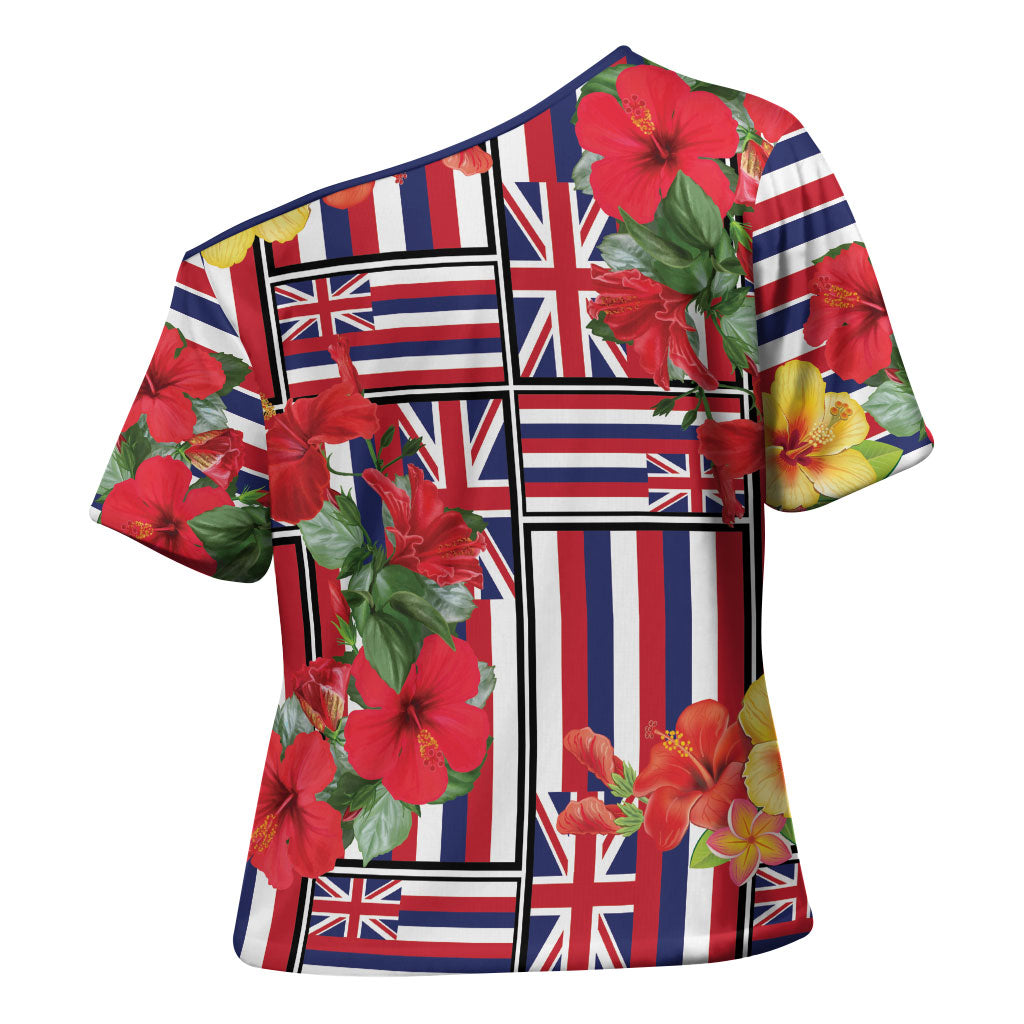Hawaii Hibiscus Lei Cross Shoulder Shirt Hawaiian Flag Motif LT9 - Polynesian Pride