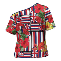 Hawaii Hibiscus Lei Cross Shoulder Shirt Hawaiian Flag Motif LT9 - Polynesian Pride