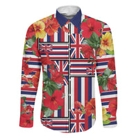 Hawaii Hibiscus Lei Family Matching Long Sleeve Bodycon Dress and Hawaiian Shirt Hawaiian Flag Motif LT9 Dad's Shirt - Long Sleeve Red - Polynesian Pride