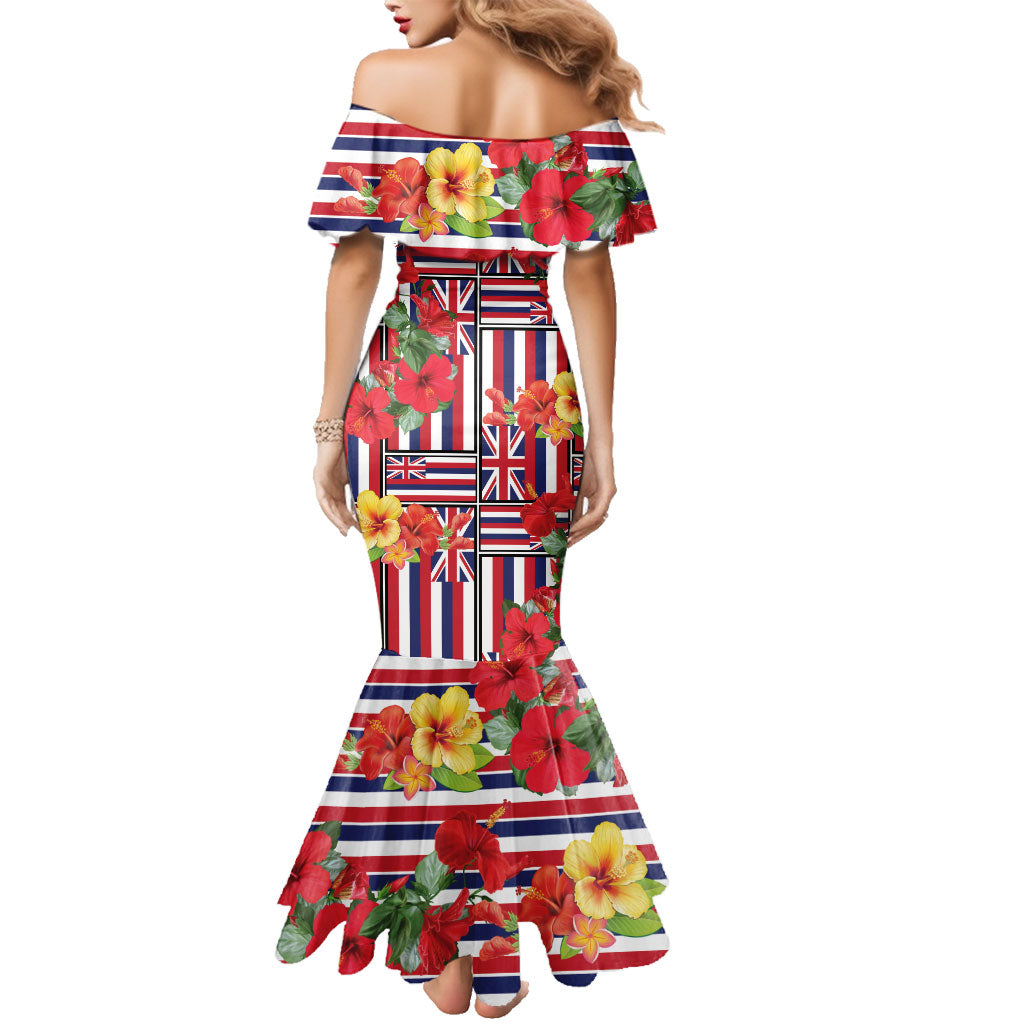 Hawaii Hibiscus Lei Family Matching Mermaid Dress and Hawaiian Shirt Hawaiian Flag Motif LT9 - Polynesian Pride