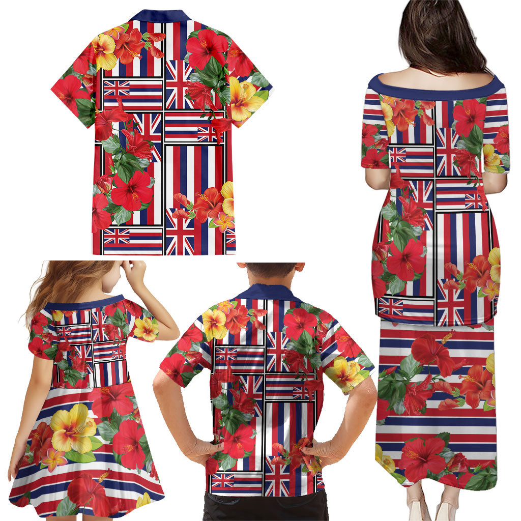 Hawaii Hibiscus Lei Family Matching Puletasi and Hawaiian Shirt Hawaiian Flag Motif LT9 - Polynesian Pride