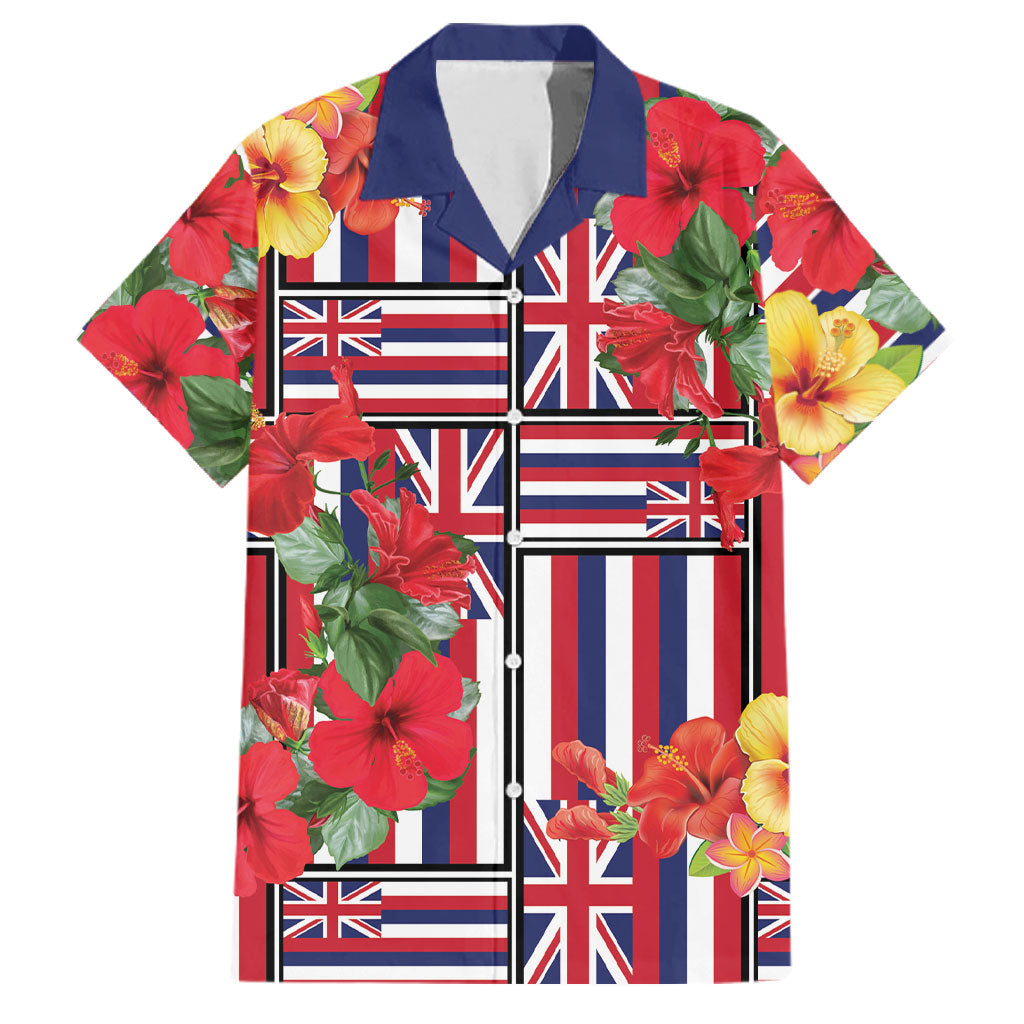Hawaii Hibiscus Lei Family Matching Puletasi and Hawaiian Shirt Hawaiian Flag Motif LT9 Dad's Shirt - Short Sleeve Red - Polynesian Pride