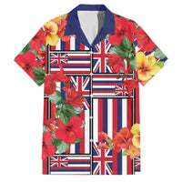 Hawaii Hibiscus Lei Family Matching Summer Maxi Dress and Hawaiian Shirt Hawaiian Flag Motif LT9 Dad's Shirt - Short Sleeve Red - Polynesian Pride
