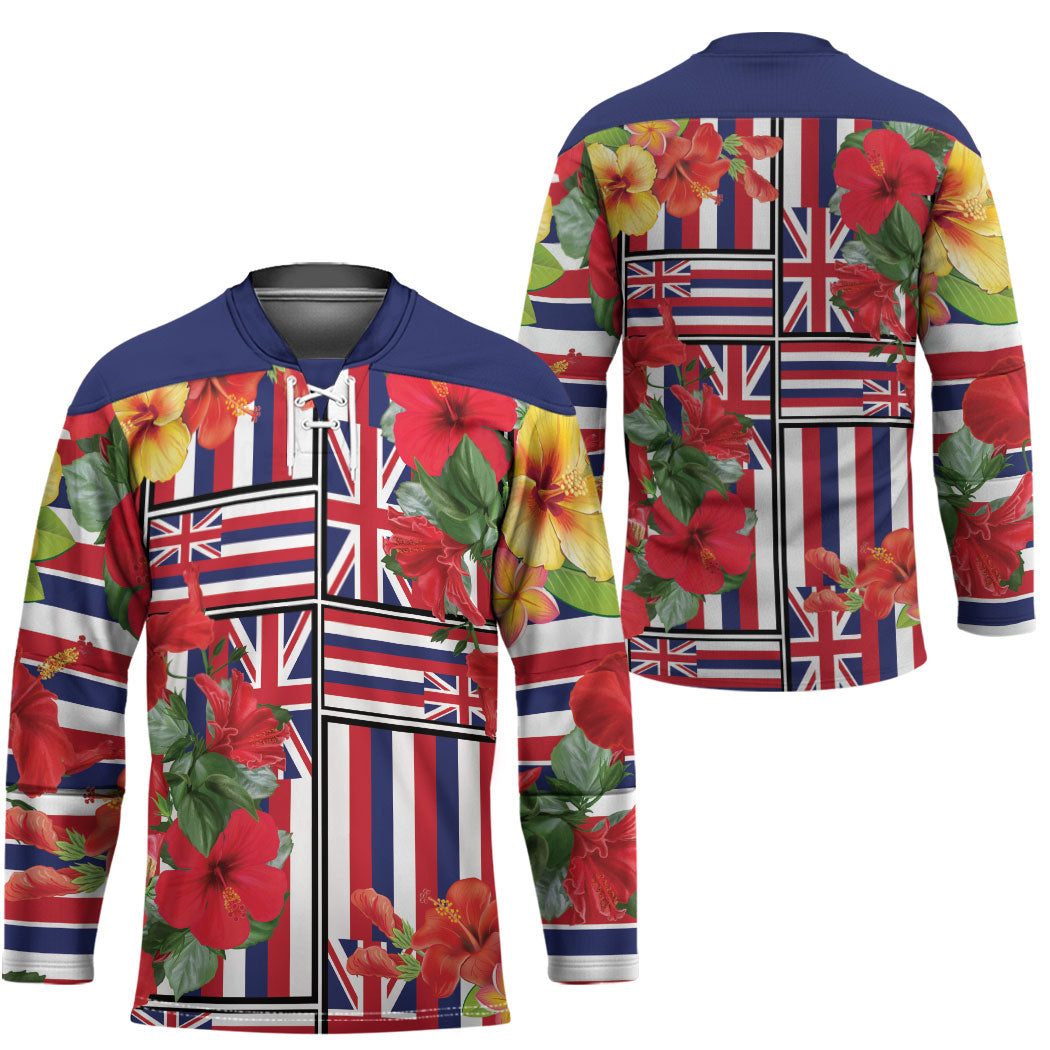 Hawaii Hibiscus Lei Hockey Jersey Hawaiian Flag Motif
