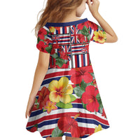 Hawaii Hibiscus Lei Kid Short Sleeve Dress Hawaiian Flag Motif