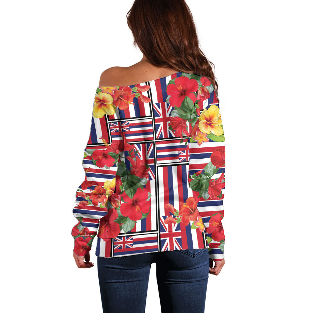 Hawaii Hibiscus Lei Off Shoulder Sweater Hawaiian Flag Motif
