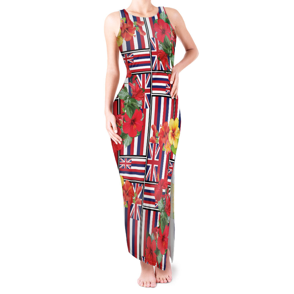 Hawaii Hibiscus Lei Tank Maxi Dress Hawaiian Flag Motif