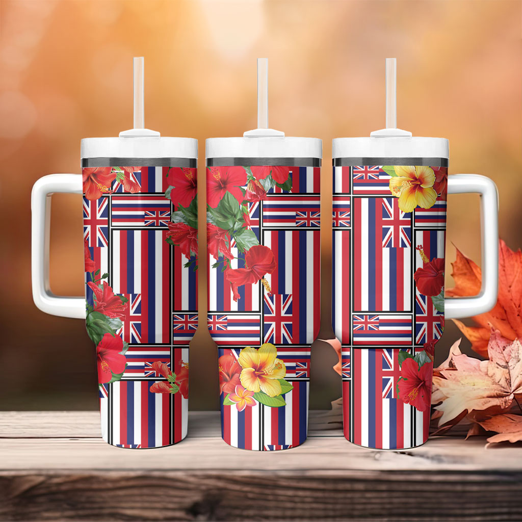 Hawaii Hibiscus Lei Tumbler With Handle Hawaiian Flag Motif