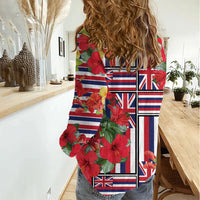 Hawaii Hibiscus Lei Women Casual Shirt Hawaiian Flag Motif