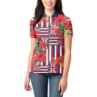 Hawaii Hibiscus Lei Women Polo Shirt Hawaiian Flag Motif
