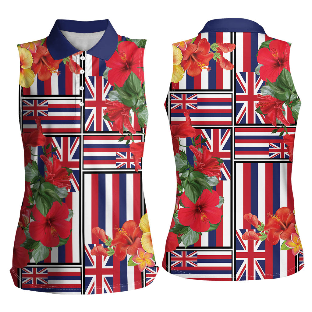 Hawaii Hibiscus Lei Women Sleeveless Polo Shirt Hawaiian Flag Motif LT9 - Polynesian Pride