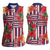 Hawaii Hibiscus Lei Women Sleeveless Polo Shirt Hawaiian Flag Motif LT9 - Polynesian Pride
