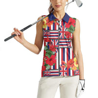 Hawaii Hibiscus Lei Women Sleeveless Polo Shirt Hawaiian Flag Motif LT9 - Polynesian Pride