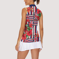 Hawaii Hibiscus Lei Women Sleeveless Polo Shirt Hawaiian Flag Motif LT9 - Polynesian Pride