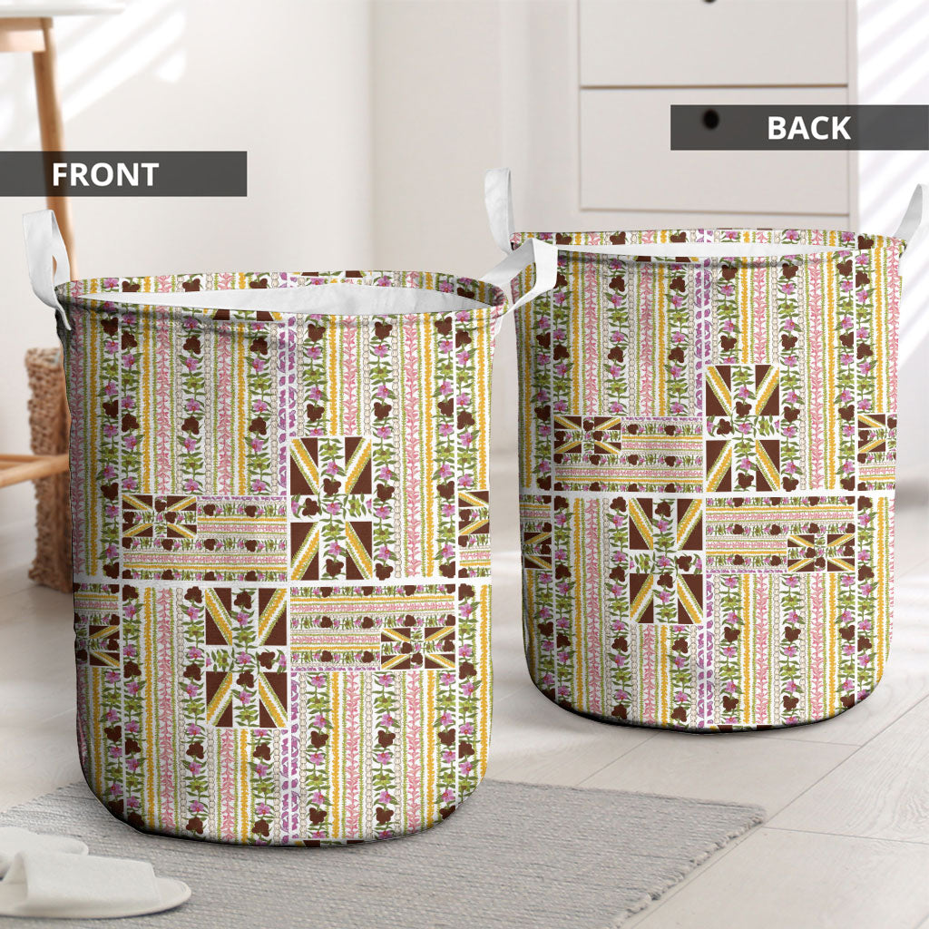Hawaii Lokelani Pikake Lei Laundry Basket Hawaiian Flag Motif