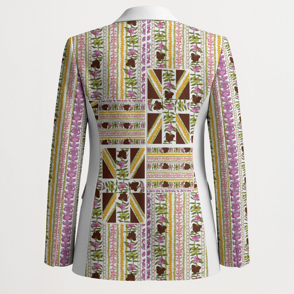 Hawaii Lokelani Pikake Lei Blazer Hawaiian Flag Motif