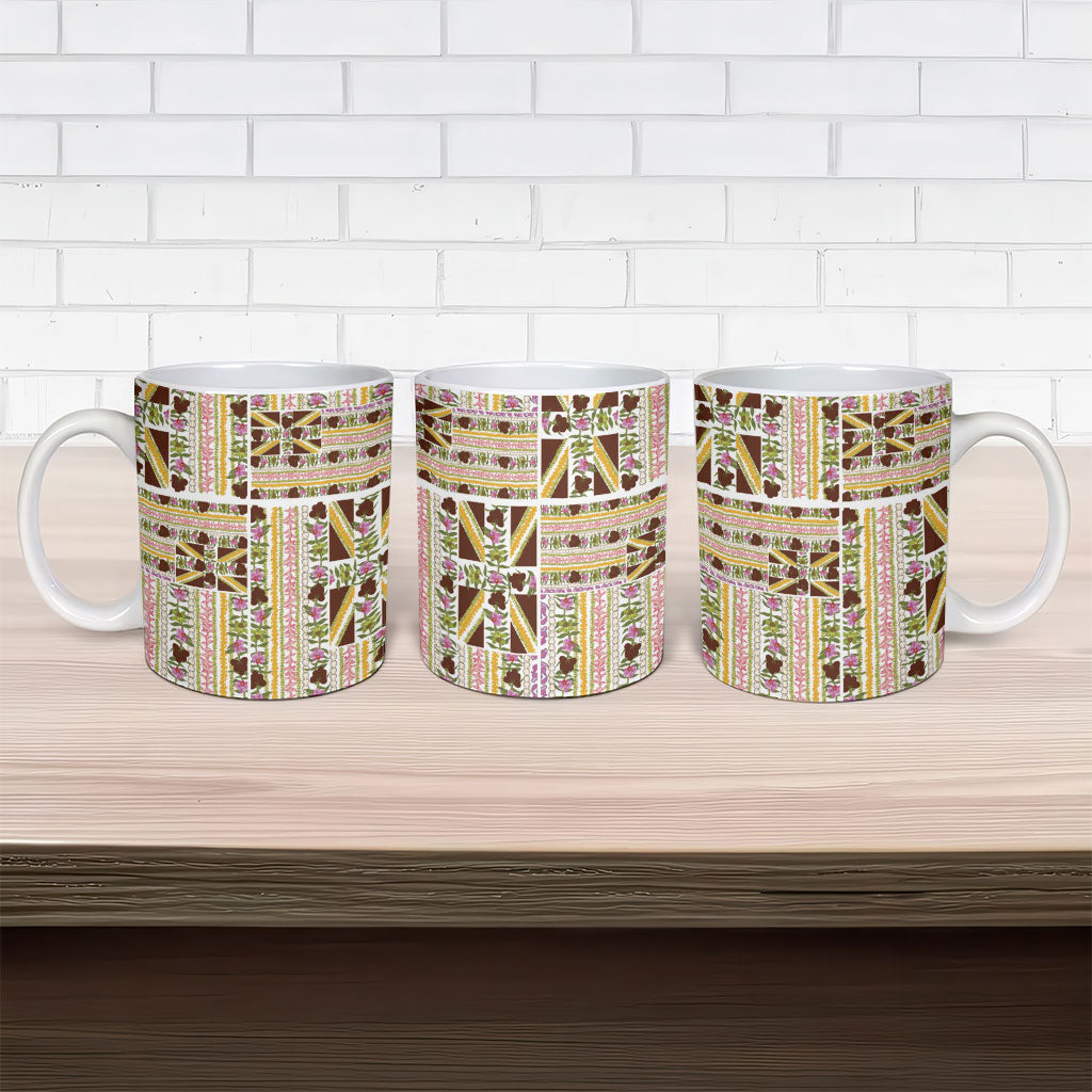 Hawaii Lokelani Pikake Lei Ceramic Mug Hawaiian Flag Motif