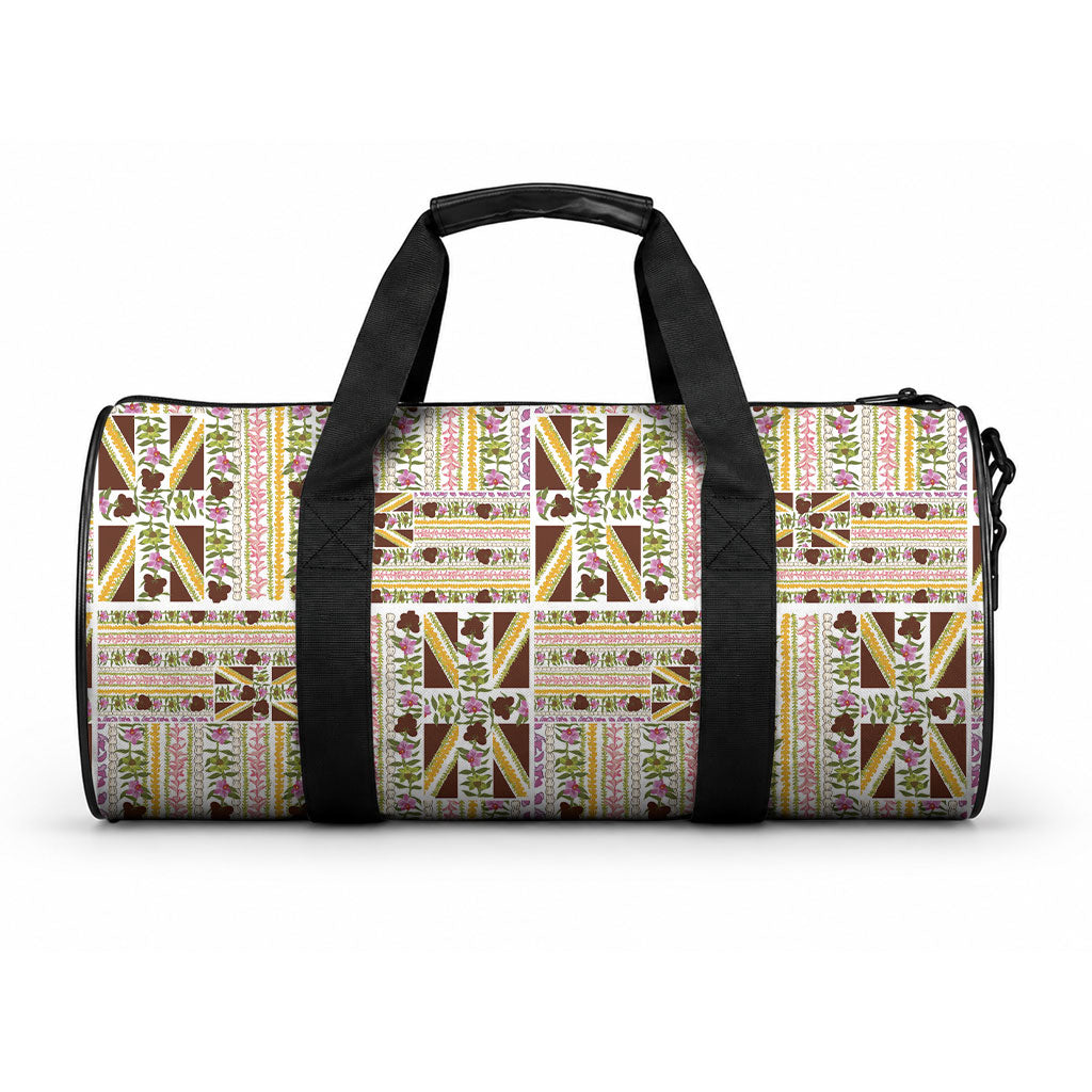 Hawaii Lokelani Pikake Lei Duffle Bag Hawaiian Flag Motif LT9 One size White - Polynesian Pride