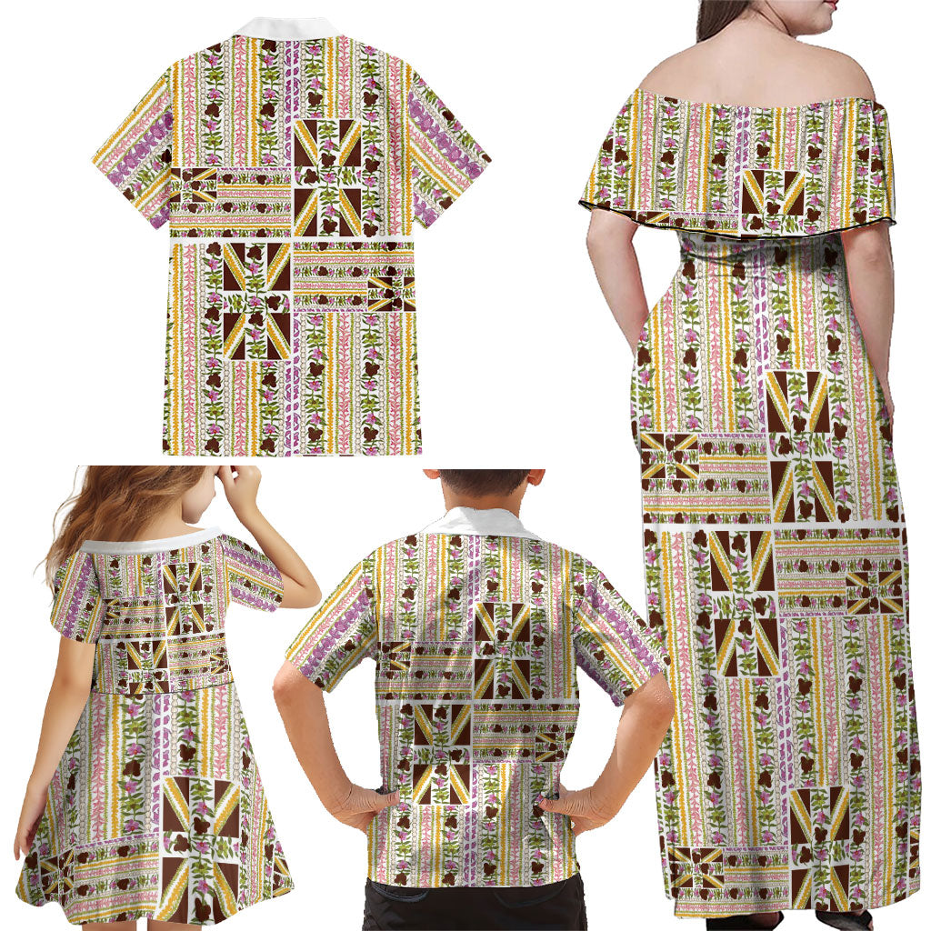 Hawaii Lokelani Pikake Lei Family Matching Off Shoulder Maxi Dress and Hawaiian Shirt Hawaiian Flag Motif LT9 - Polynesian Pride
