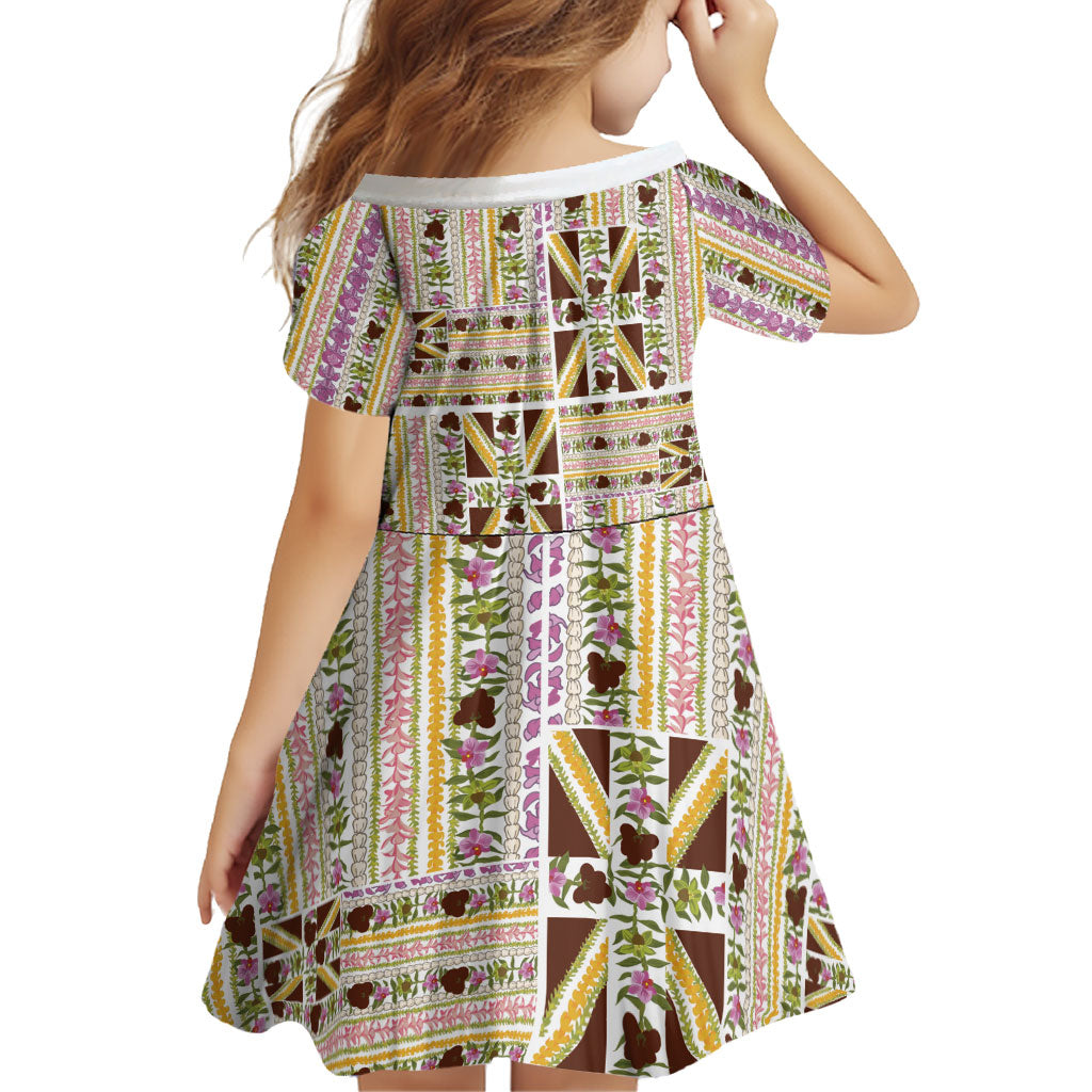 Hawaii Lokelani Pikake Lei Family Matching Off Shoulder Short Dress and Hawaiian Shirt Hawaiian Flag Motif LT9 - Polynesian Pride